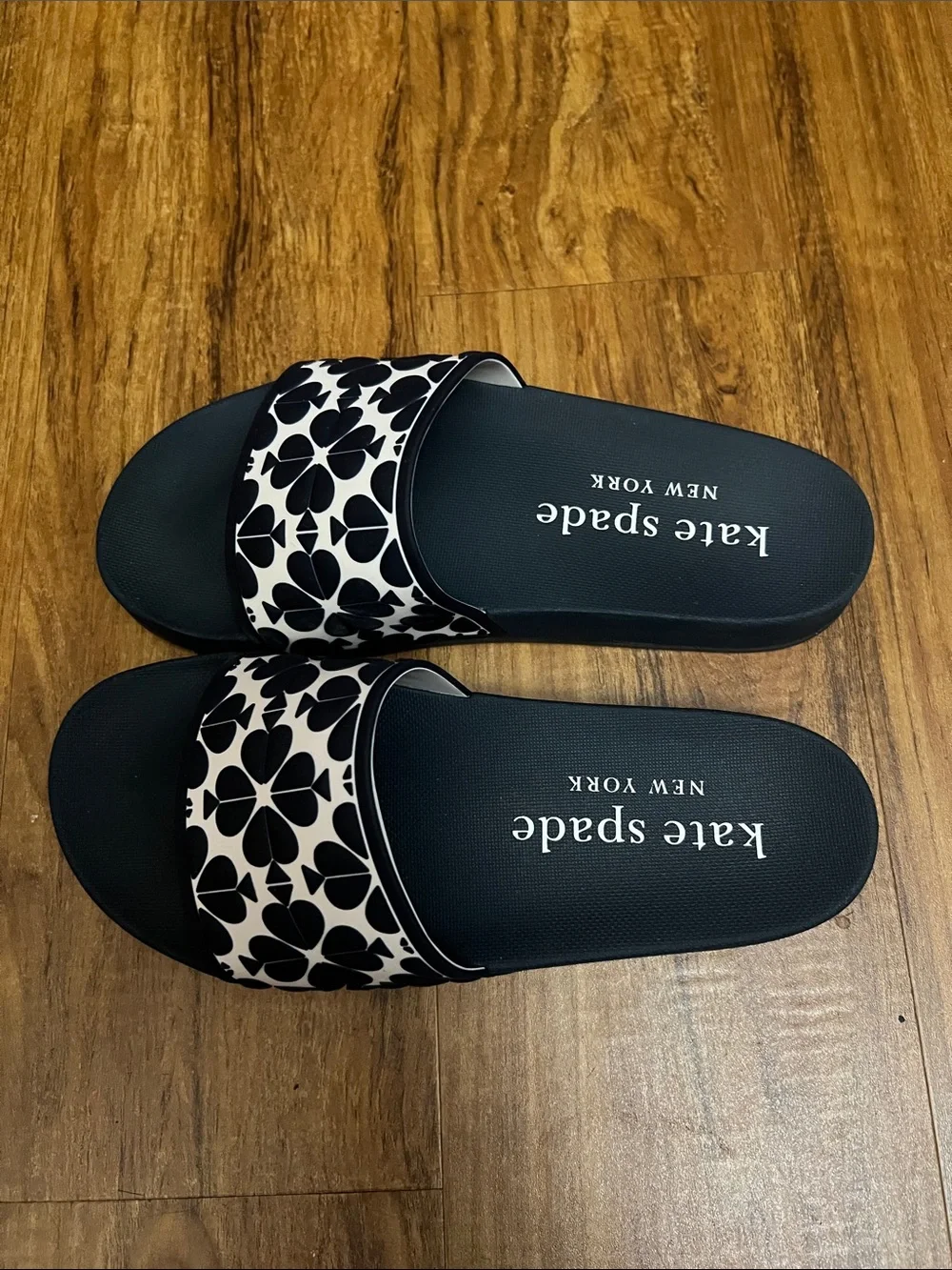 kate spade Black & White Floral Pattern Slide Sandals